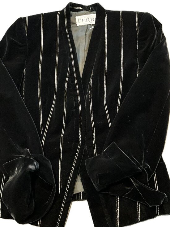Gianfranco Ferre Jackets & Blazers - Gianfranco Ferre Velvet Blazer-Black with White Pinstripe Stitching IT 40 Italy
